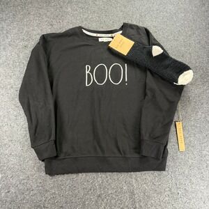 Rae Dunn Boo! Halloween Black Sweatshirt & Socks Set - Womens Medium